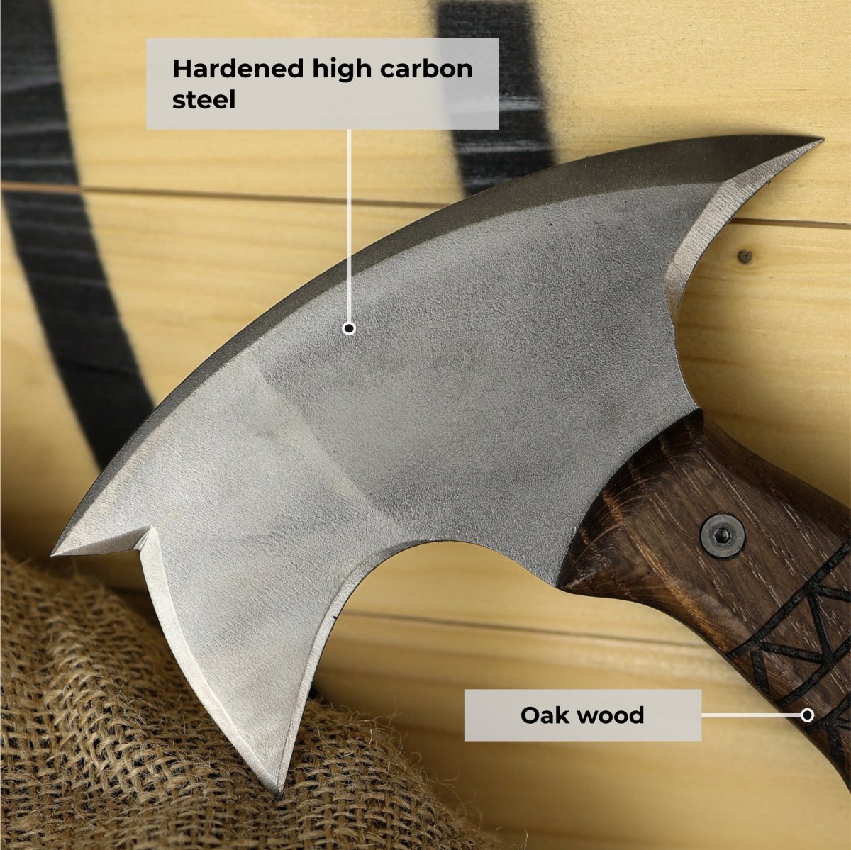 Handcrafted tomahawk "Takoda" with tribal engraving