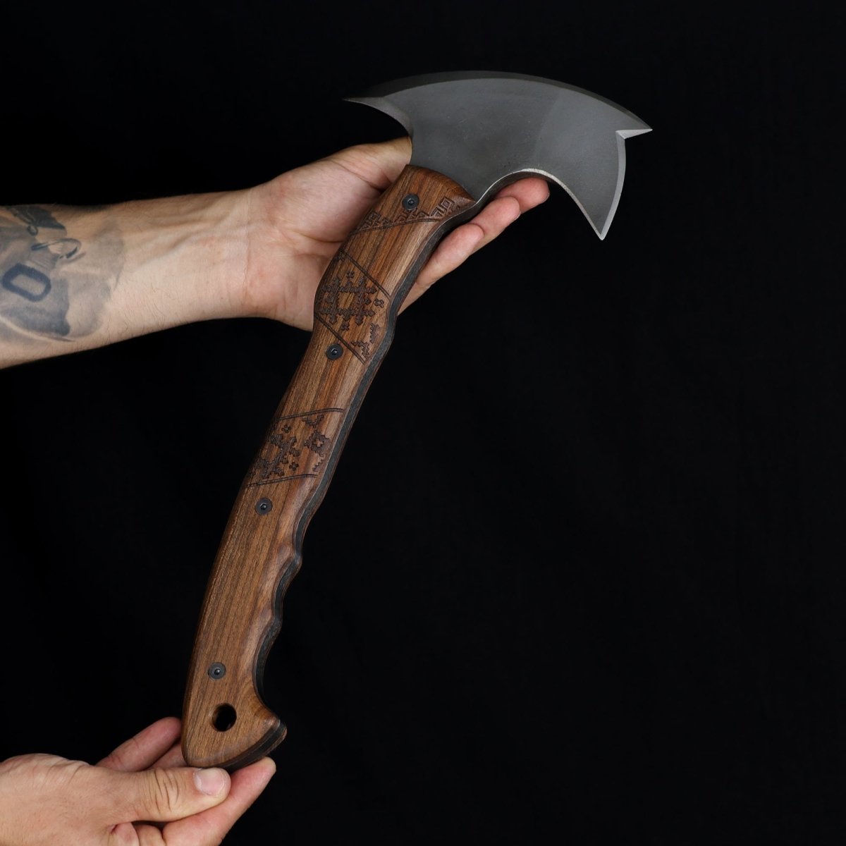 Handmade tomahawks with Slavic engraving