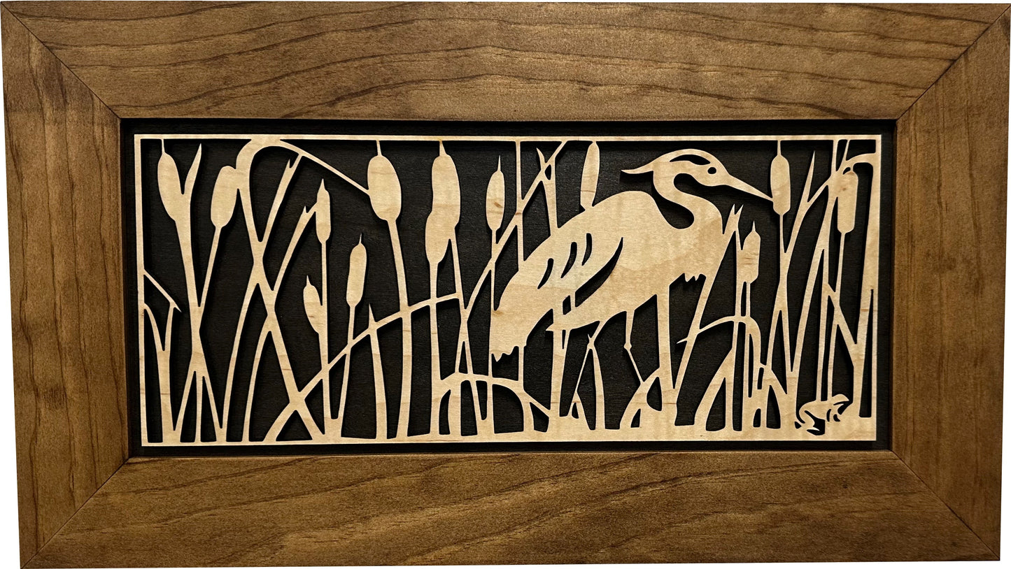 Decorative Gun Safe Heron in Cattails Wall-Mounted Gun Cabinet To Securely Store Your Gun In Plain Sight