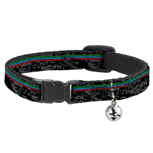 Cat Collar Breakaway with Bell - Racing Stripes Digital Camo Black Gray Green Blue Red