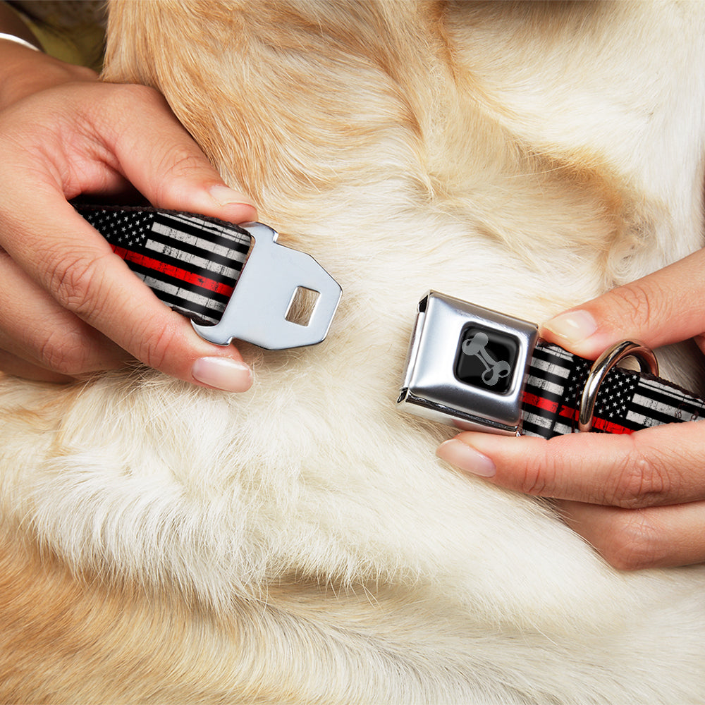 Dog Bone Seatbelt Buckle Collar - Thin Red Line Flag Weathered Black/Gray/Red