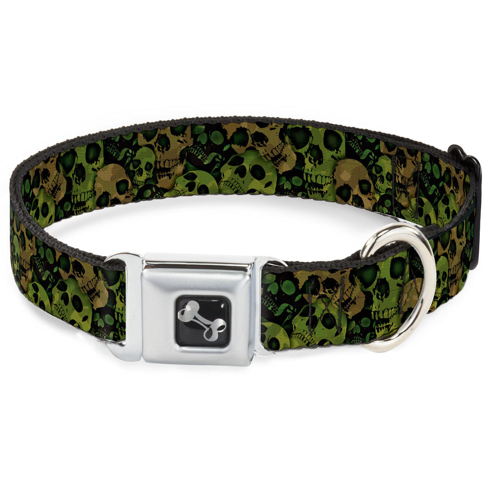 Dog Bone Seatbelt Buckle Collar - Camo Olive/Black Skull Yard2