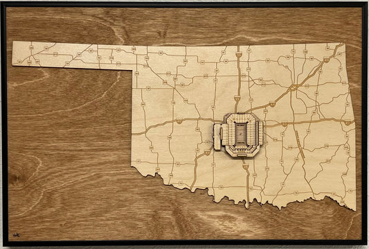 Norman, Oklahoma Wall Art State Map (Gaylord Family - Oklahoma Memorial Stadium)