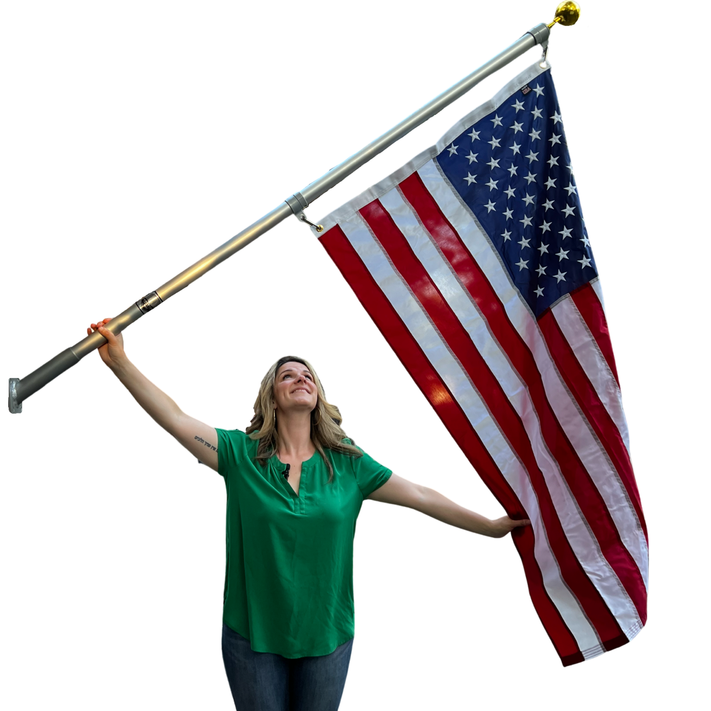 6FT Phoenix Outrigger Flag Pole Set w/ 3'x5' Premium Nylon American Flag & Embroidered Stars & Gold Ball Topper