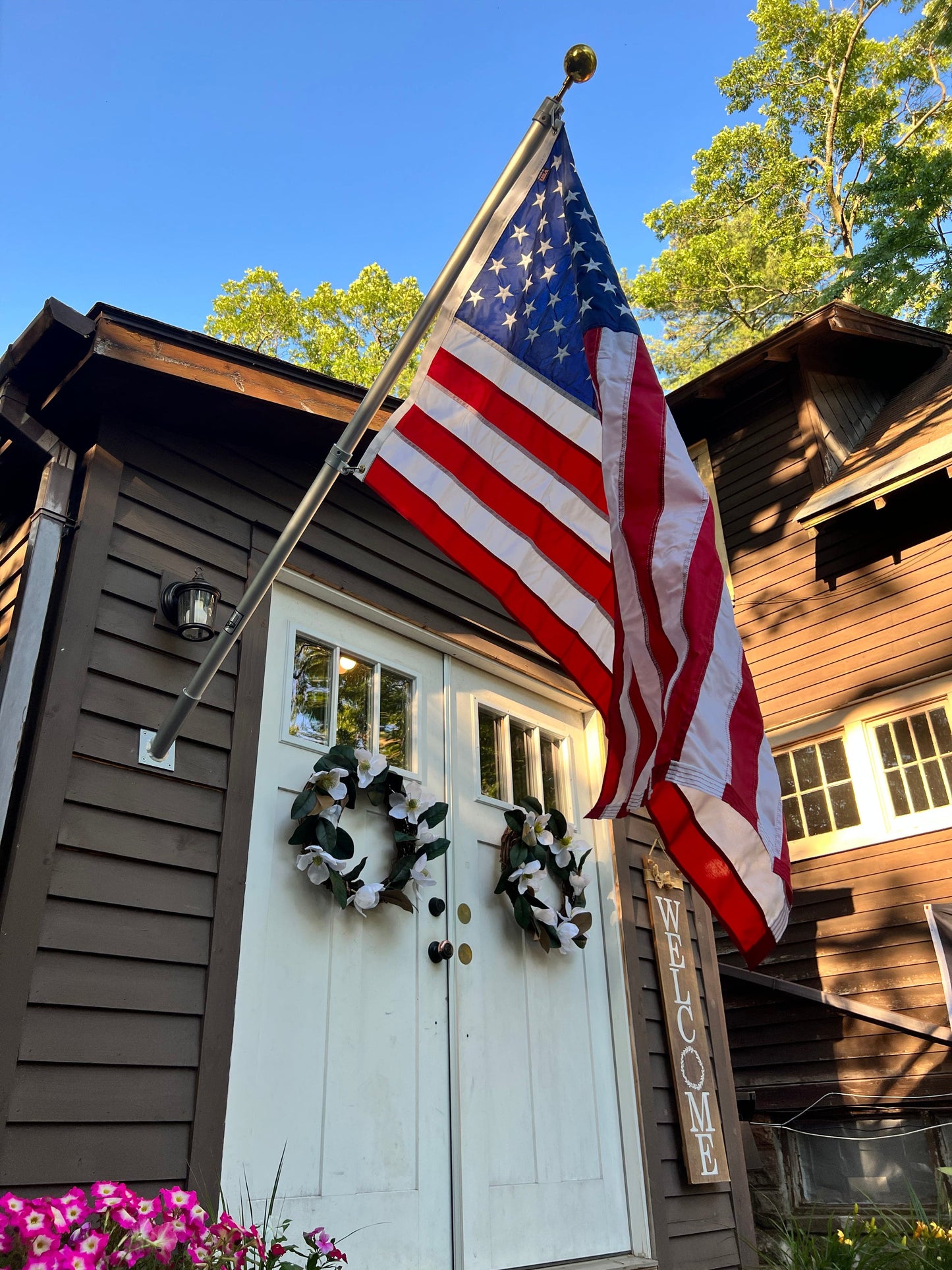 6FT Phoenix Outrigger Flag Pole Set w/ 3'x5' Premium Nylon American Flag & Embroidered Stars & Gold Ball Topper