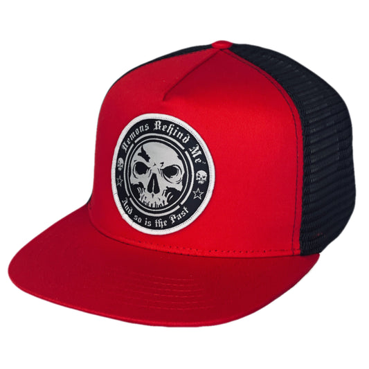 Red & Black Classic Trucker Circle Skull Patch Hat