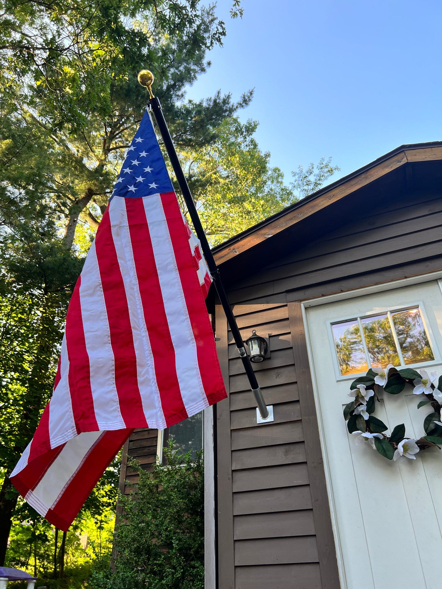 6FT Phoenix Outrigger Flag Pole Set w/ 3'x5' Premium Nylon American Flag & Embroidered Stars & Gold Ball Topper