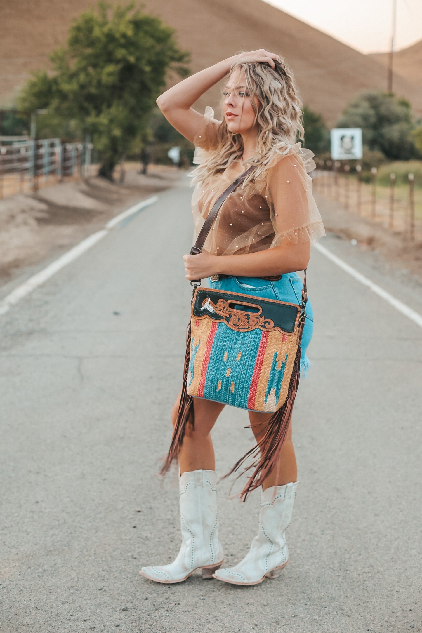 Jennie Hand Tooled Tribal Fringe Purse