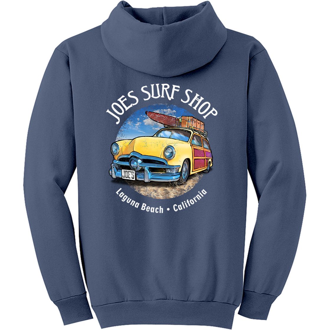 Joe's Surf Shop Yellow Woody with Surfboards Pullover Surf Hoodie