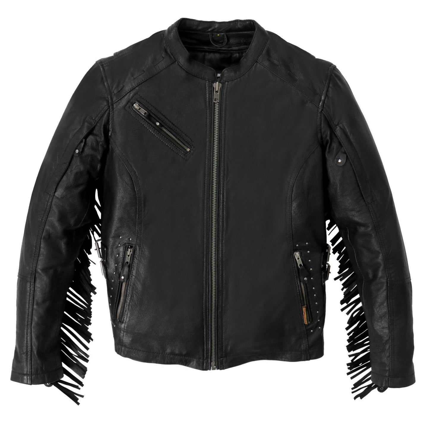 Hot Leathers JKL1028 Studs and Fringe Ladies Black Motorcycle style Carry Conceal Leather Biker Jacket