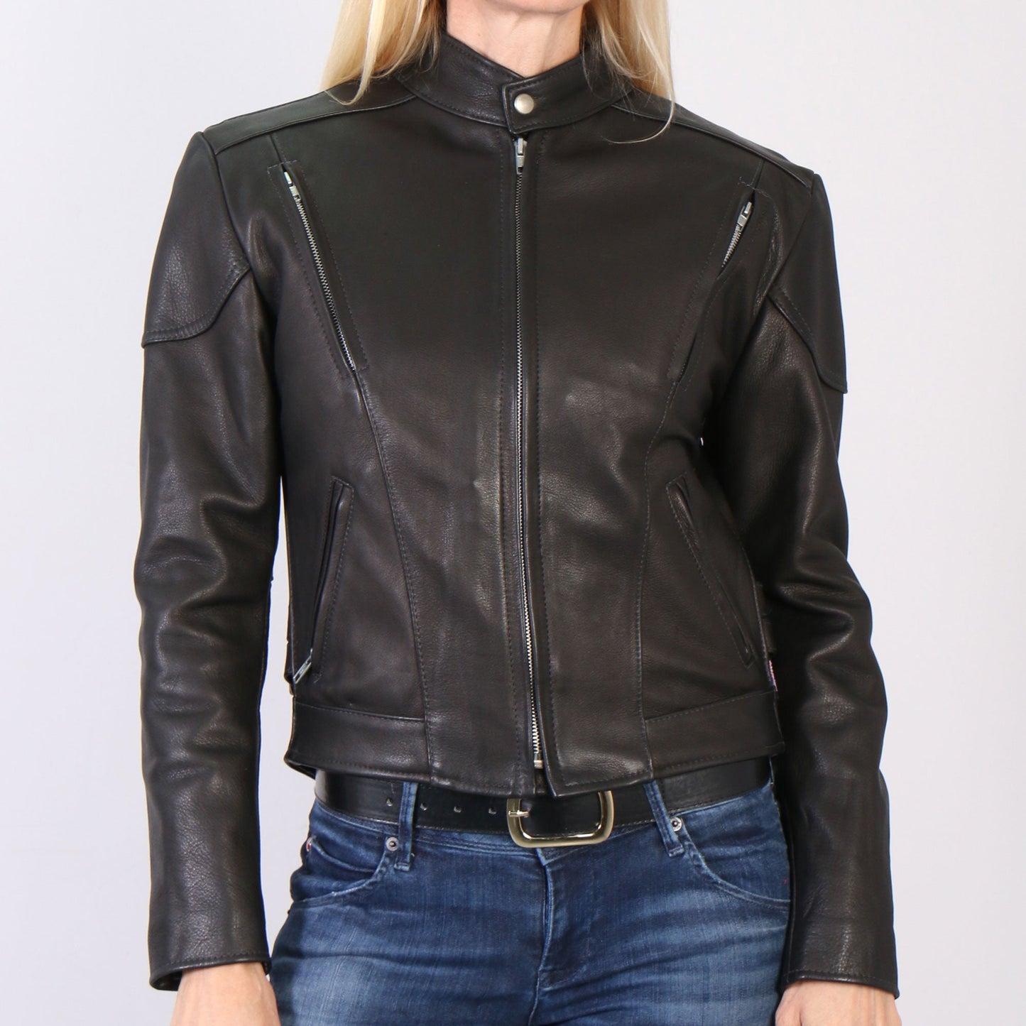 Hot Leathers JKL5001 USA Made Ladies Vented Motorcycle Black Leather Biker Jacket