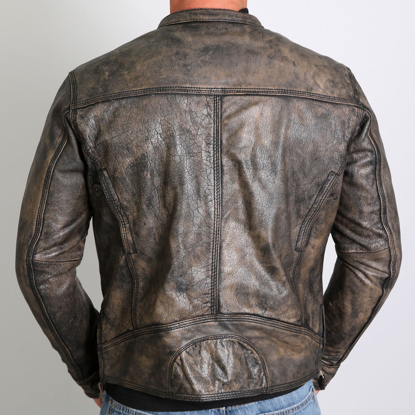 Hot Leathers JKM1019 Men's Distressed Brown Leather Motorcycle Biker Jacket with Gun Pockets