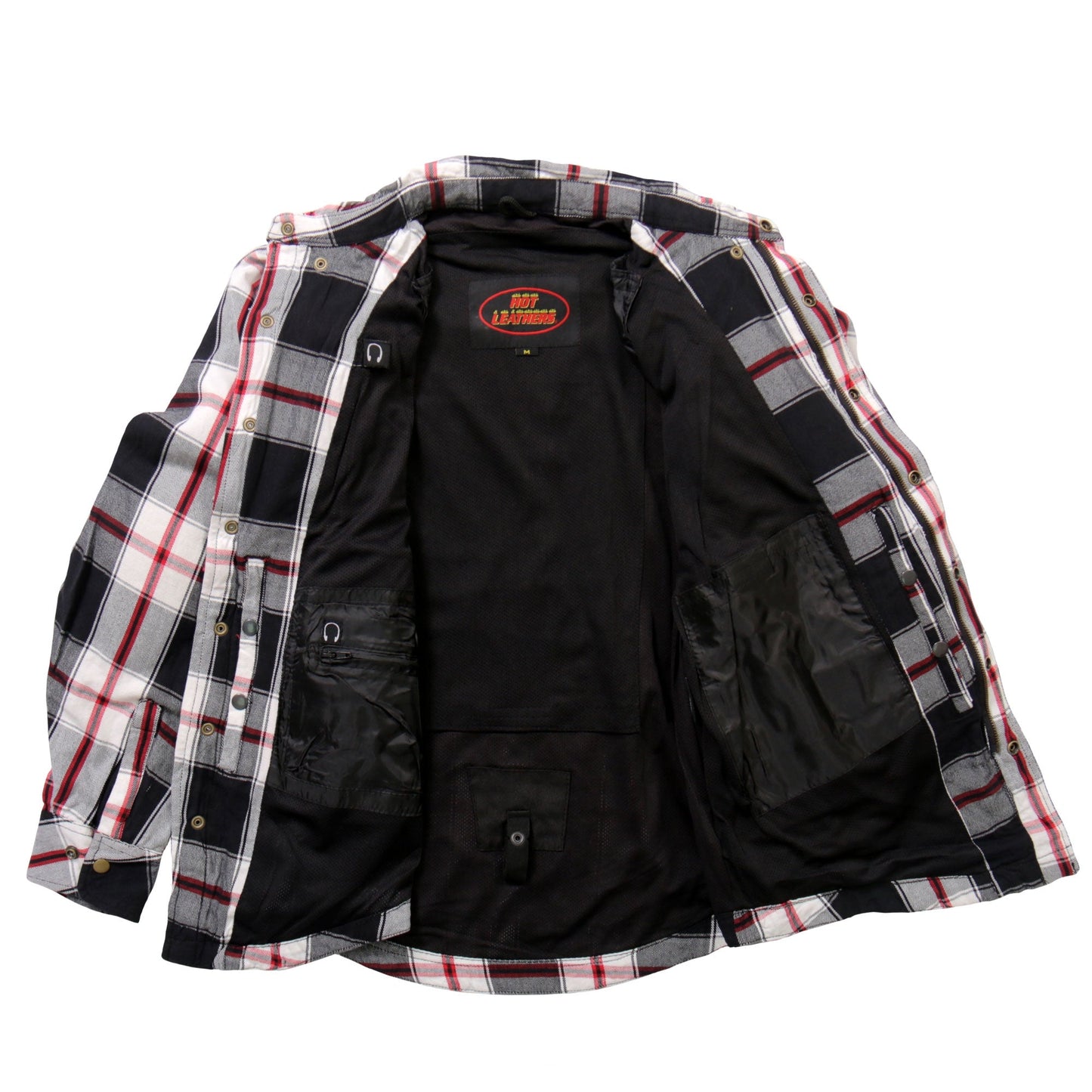 Hot Leathers JKM3001 Men's Motorcycle Red and White Armored Flannel Biker Jacket