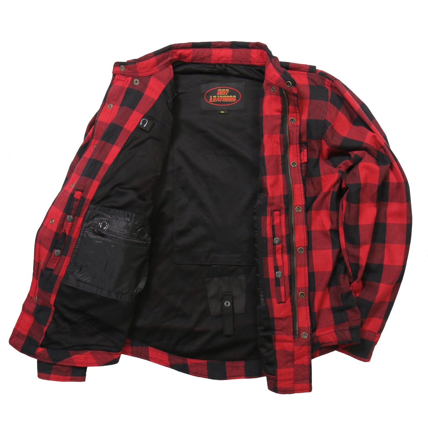 Hot Leathers JKM3003 Men's Motorcycle Red and Black Armored Flannel Biker Jacket