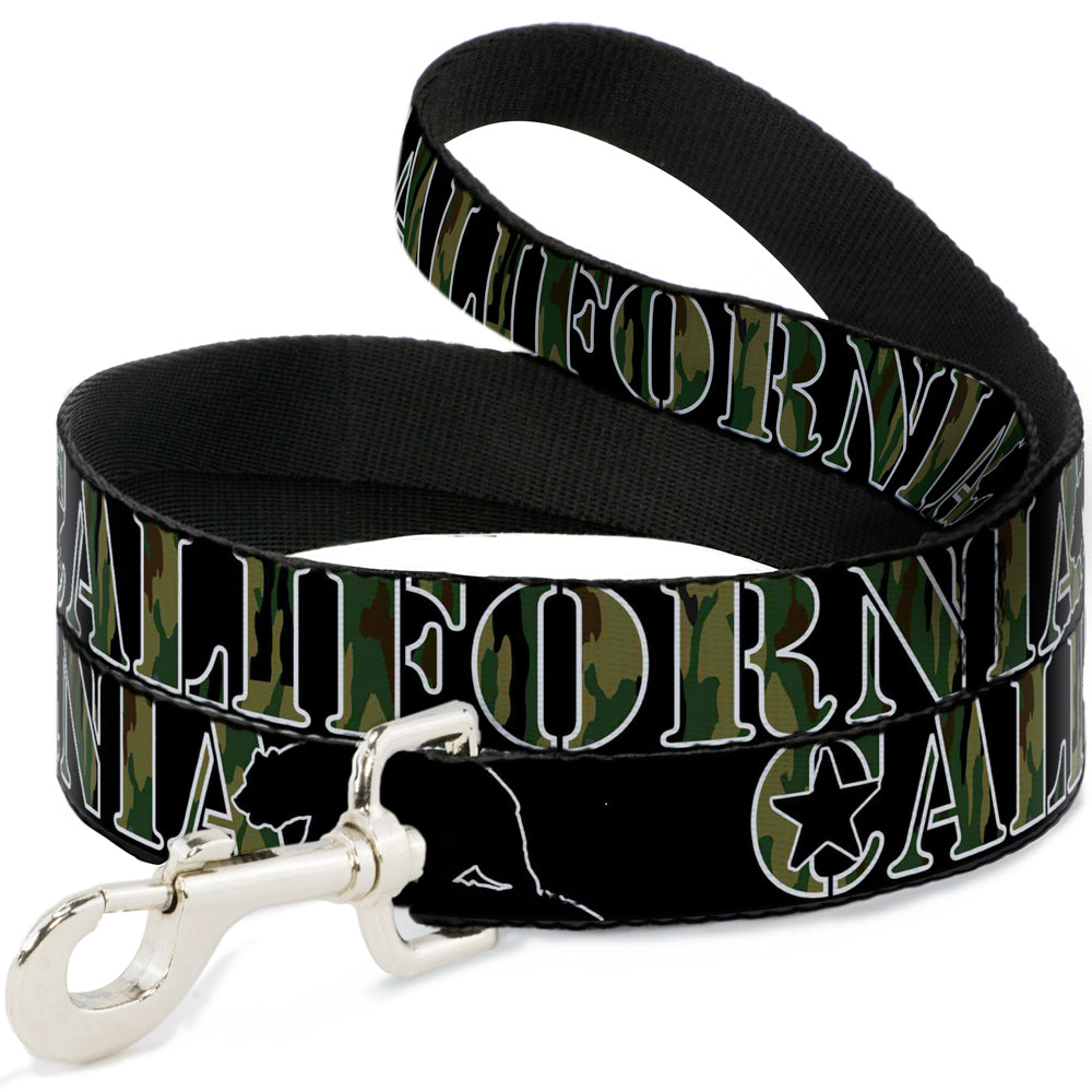 Dog Leash - CALIFORNIA/Bear Silhouette Black/Camo Olive