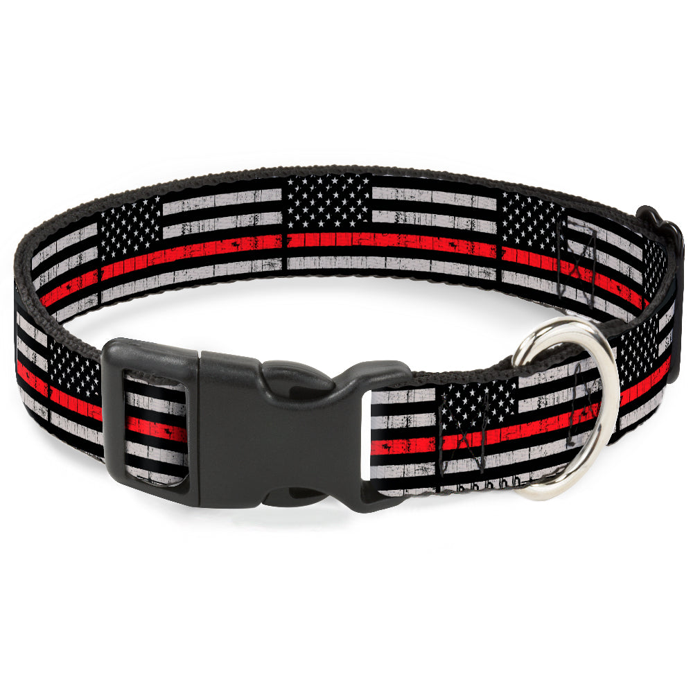 Plastic Clip Collar - Thin Red Line Flag Weathered Black/Gray/Red