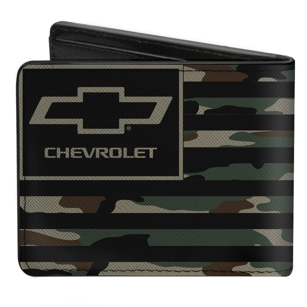 Bi-Fold Wallet - CHEVROLET Bowtie Americana Flag Weathered Camo Olive Black