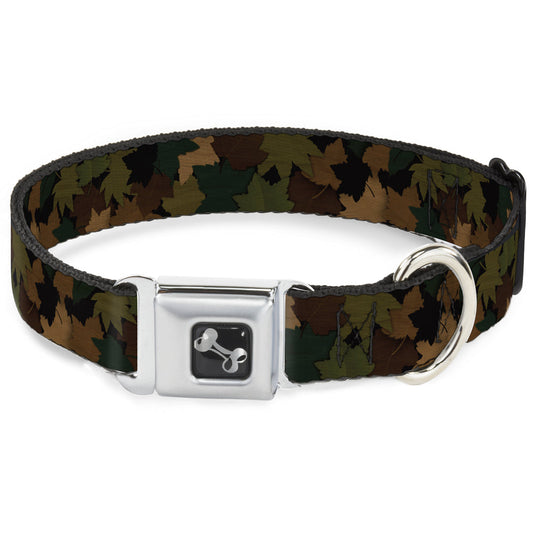 Dog Bone Seatbelt Buckle Collar - Leaf Camo Browns/Greens/Black