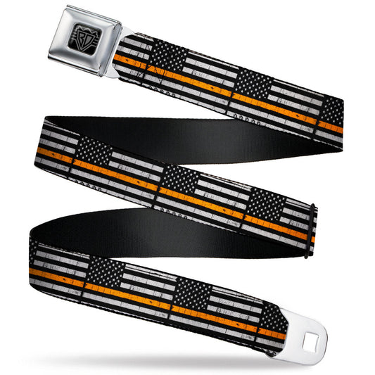 BD Wings Logo CLOSE-UP Black/Silver Seatbelt Belt - Thin Orange Line Flag Weathered Black/Gray/Orange Webbing