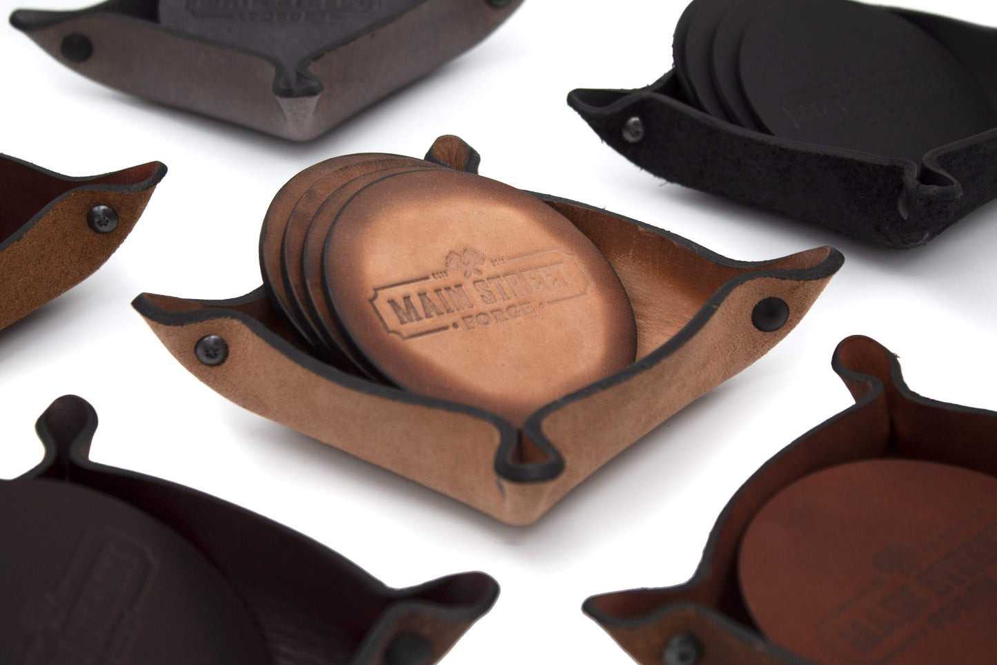 Leather Coaster Set with Tray