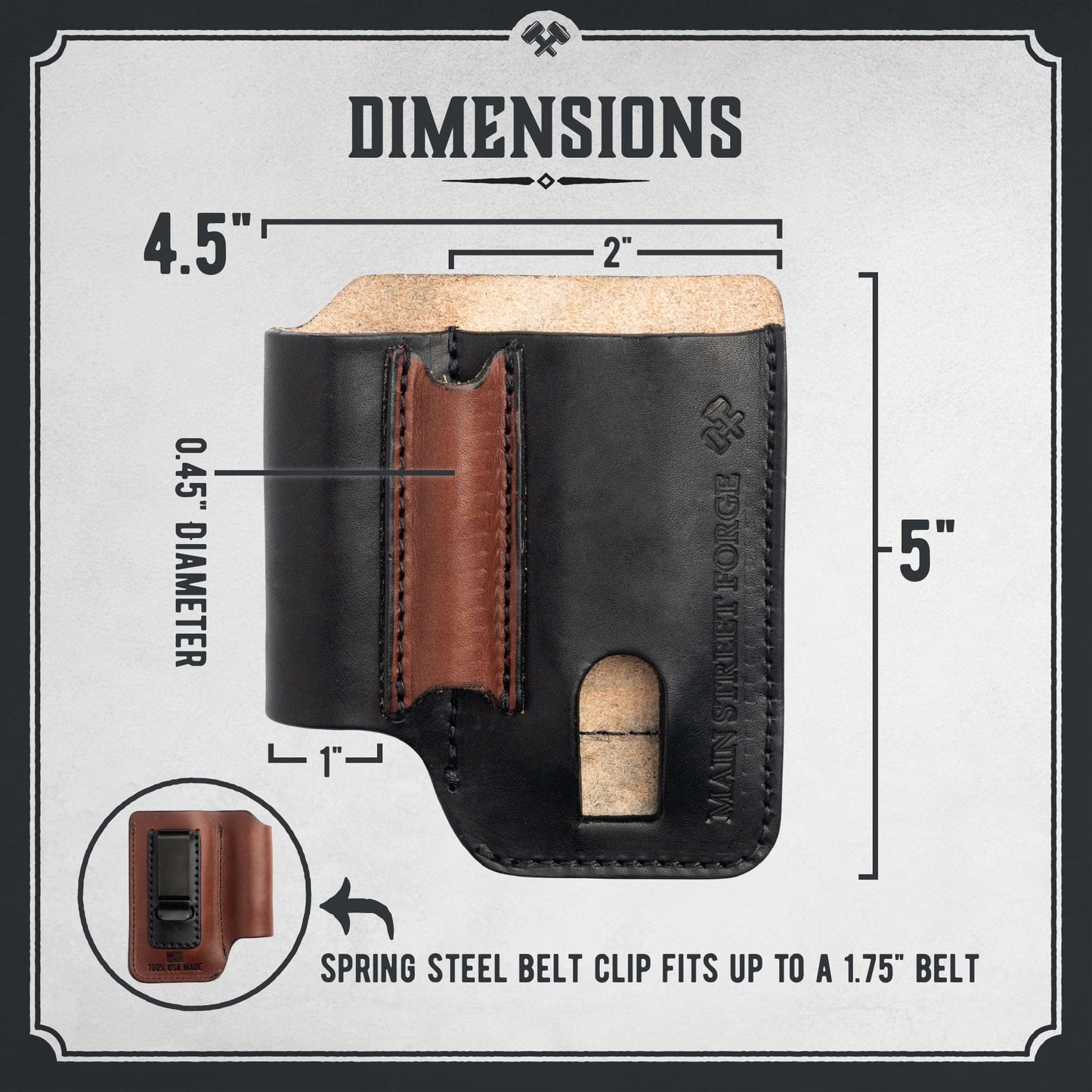 Leather EDC Pouch - Belt clip Multitool, Flashlight & Pen Sheath