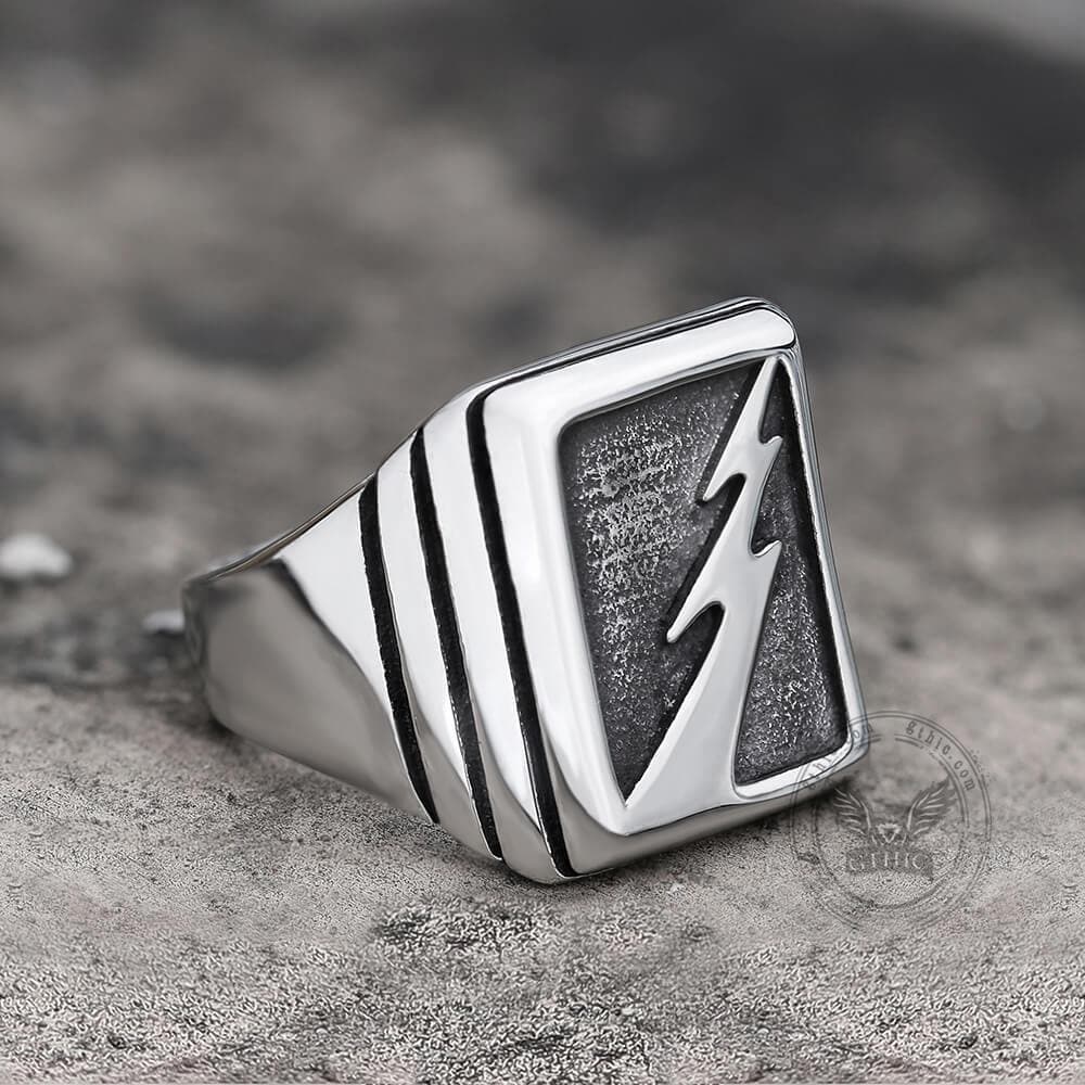 Lightning Bolt Stainless Steel Ring