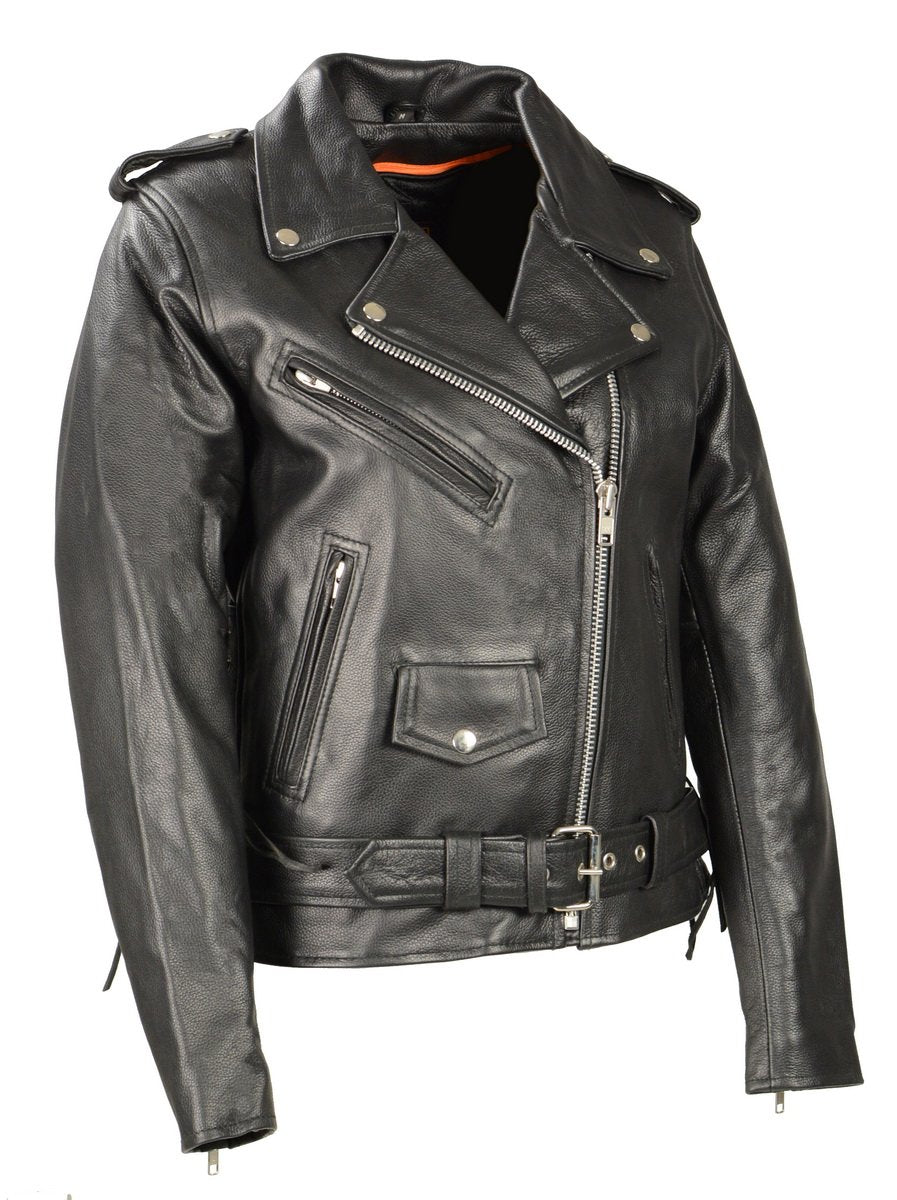 Milwaukee Leather LKL2700 Women's Classic Black Premium Leather Motorcycle Vintage Jacket with Side Laces