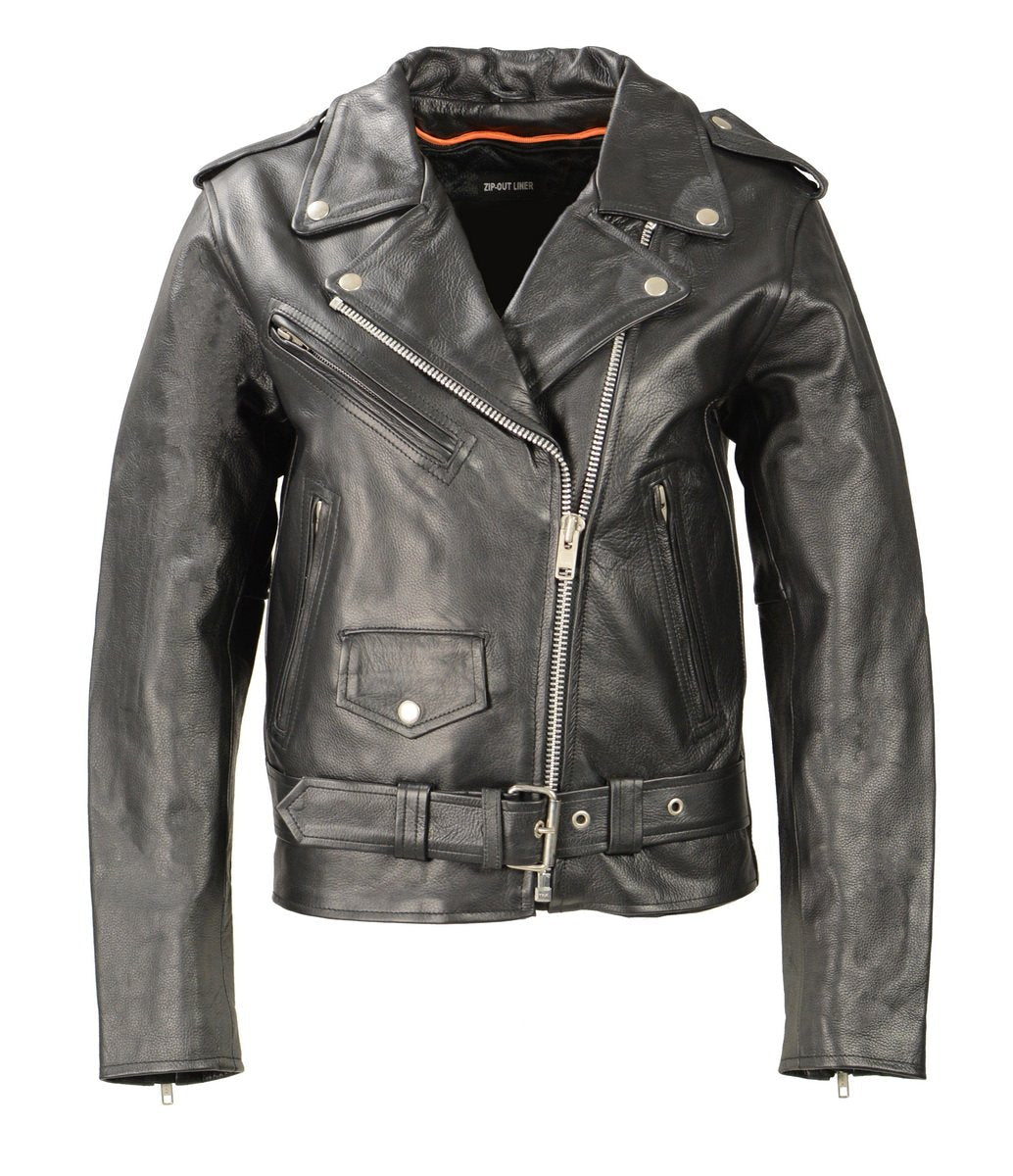 Milwaukee Leather LKL2701 Women's Classic Black Premium Leather Motorcycle Rider Jacket with Built-In Belt