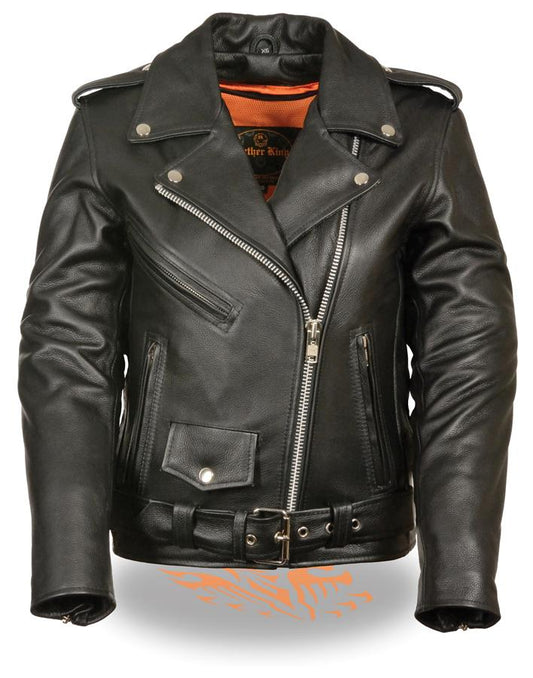 Milwaukee Leather LKL2701 Women's Classic Black Premium Leather Motorcycle Rider Jacket with Built-In Belt