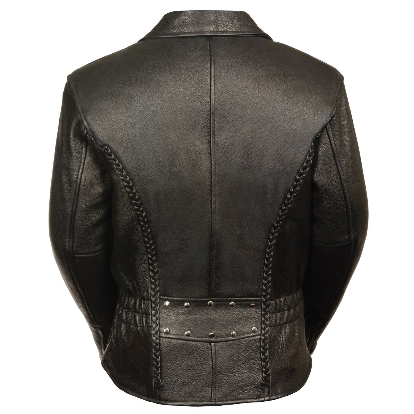 Milwaukee Leather LKL2710 Women's Classic Black Braided Motorcycle Jacket with Studded Back