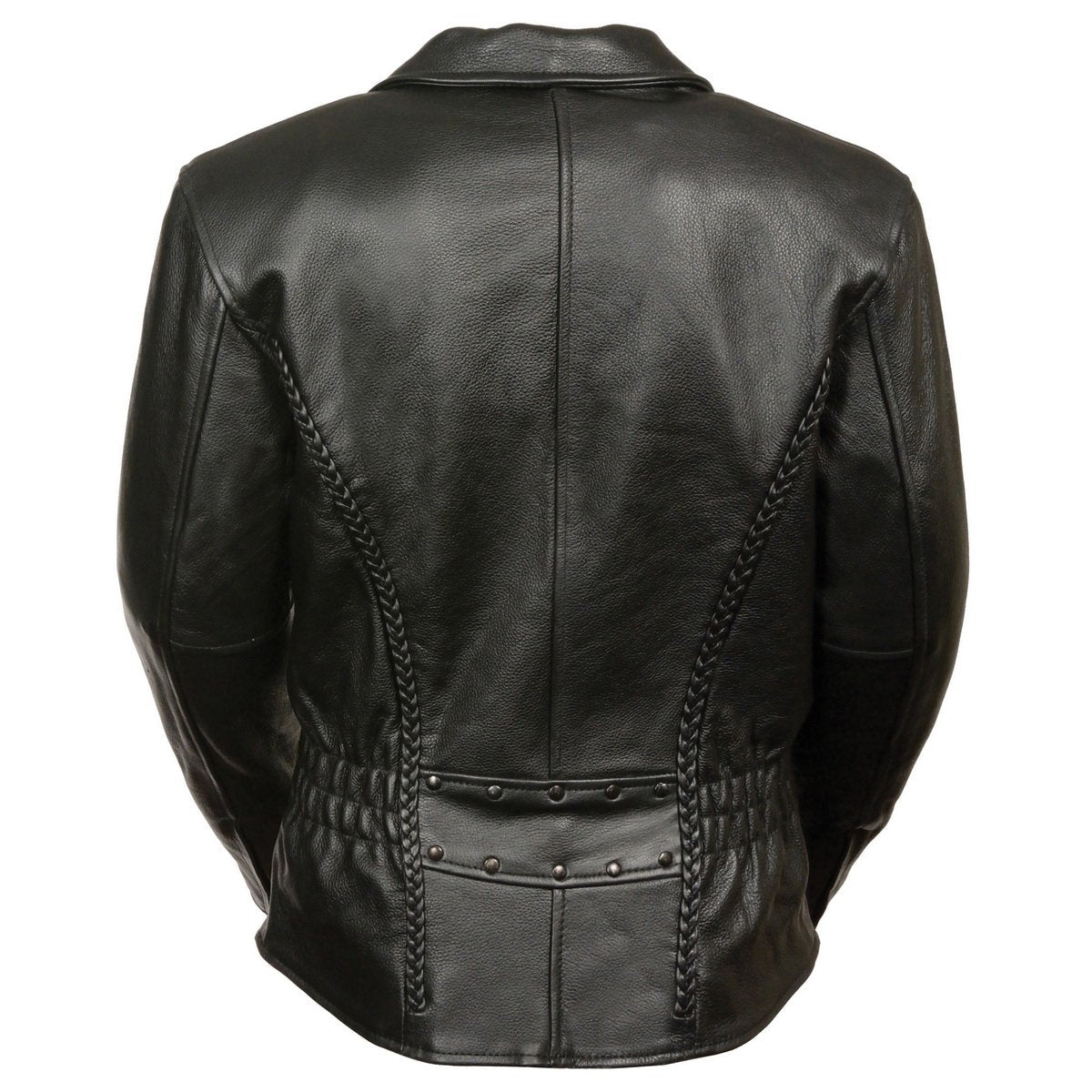 Milwaukee Leather LKL2711 Women's Black Braided Leather Jacket with Stud Back Detailing