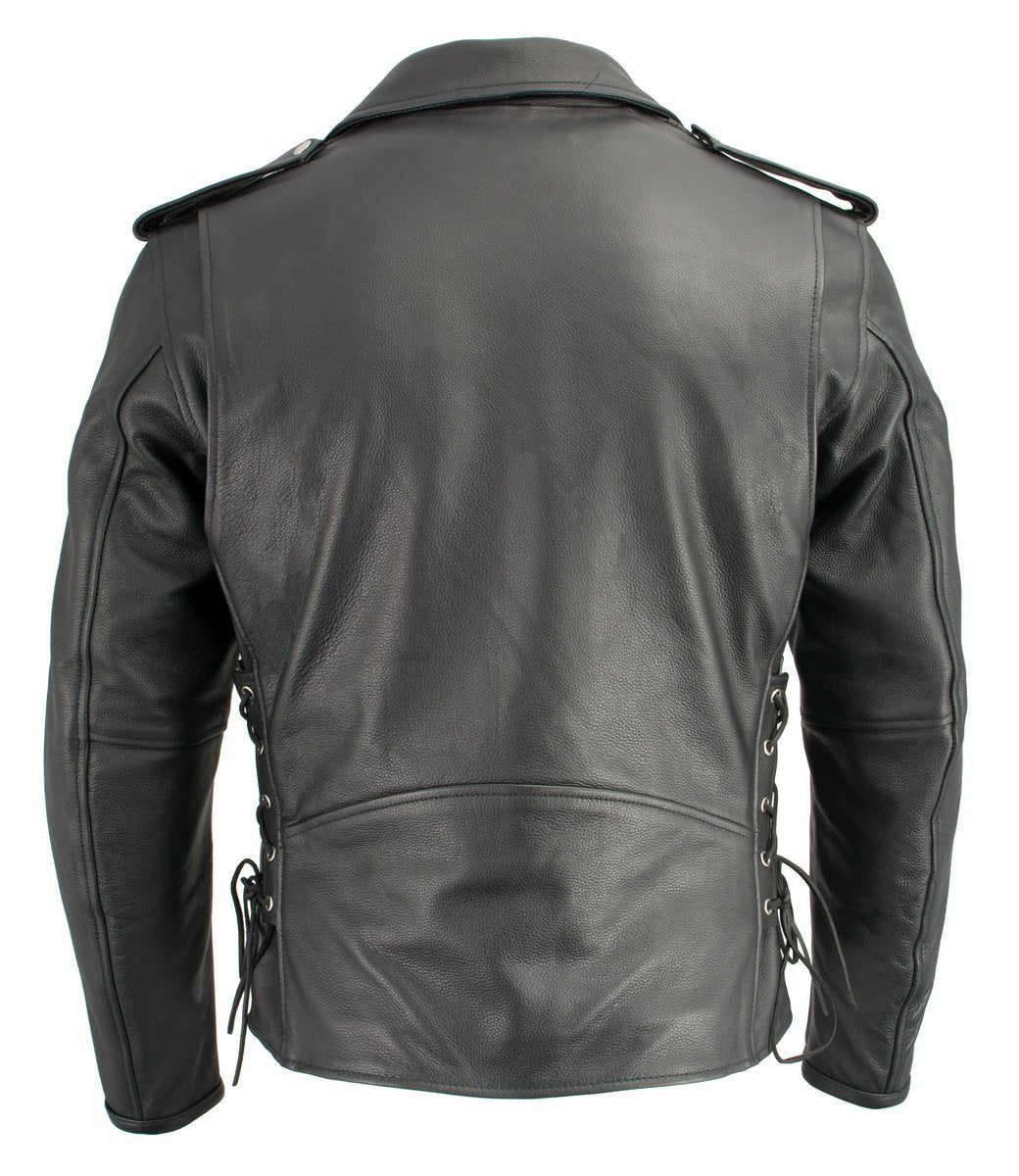 Milwaukee Leather LKM1711 Black Leather Motorcycle Jacket for Men, Thick Police Style Biker Jacket w/ Side Lace