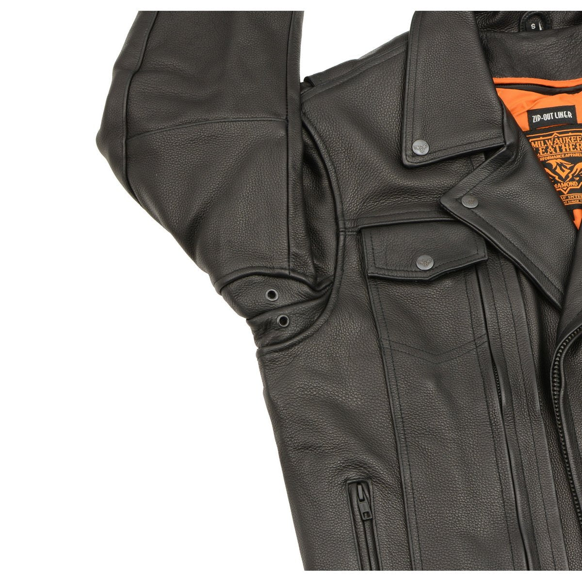 Milwaukee Leather LKM1720T Men's Tall Sizes Black Premium Leather Motorcycle Vented Leather Jacket w/ Utility Pockets