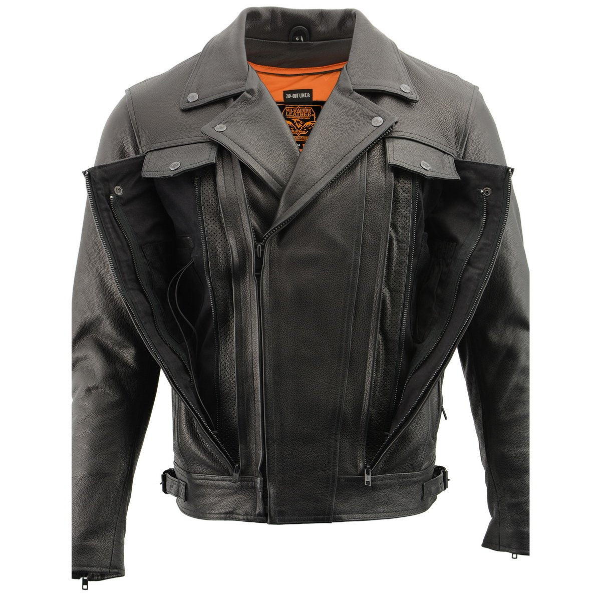 Milwaukee Leather MLM1520 Men's Pistol Pete Vented Black Leather Cruiser Jacket