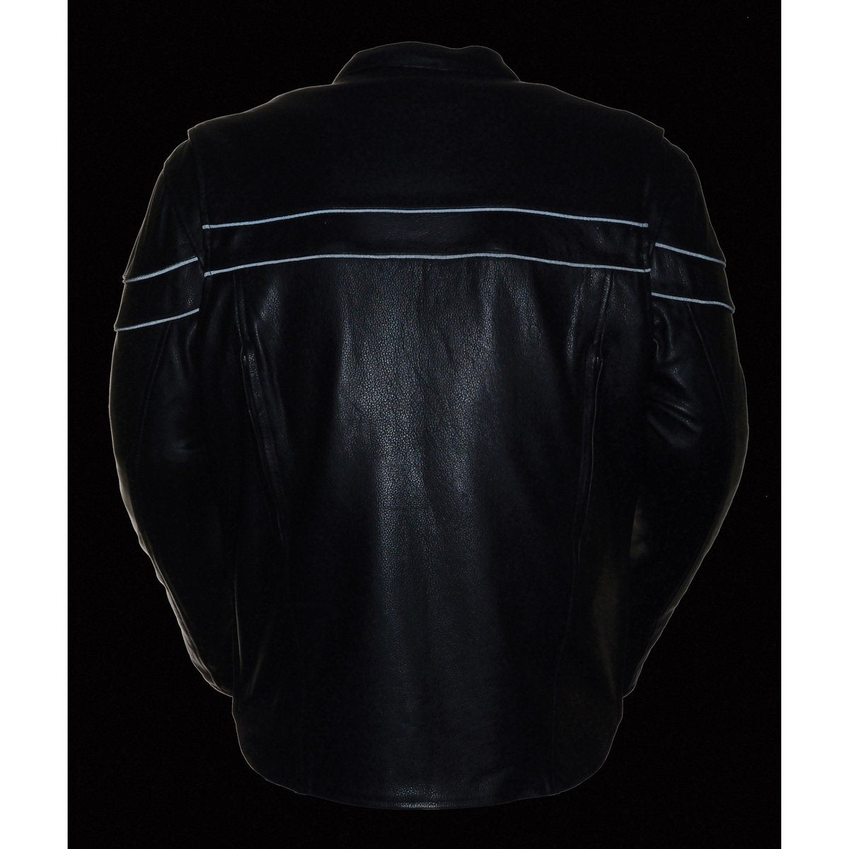 Milwaukee Leather LKM1725 Men's Black Leather Sporty Crossover Scooter Motorcycle Jacket w/ Reflective Piping