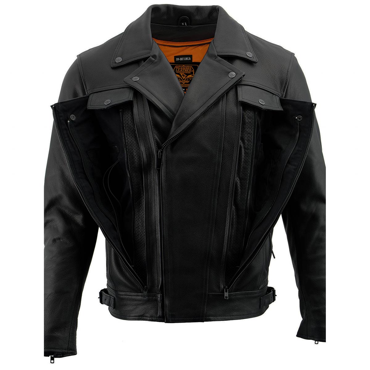 Milwaukee Leather LKM1760 Men's Black Leather Motorcycle Riders Jacket w/ Multi-Utility Pockets