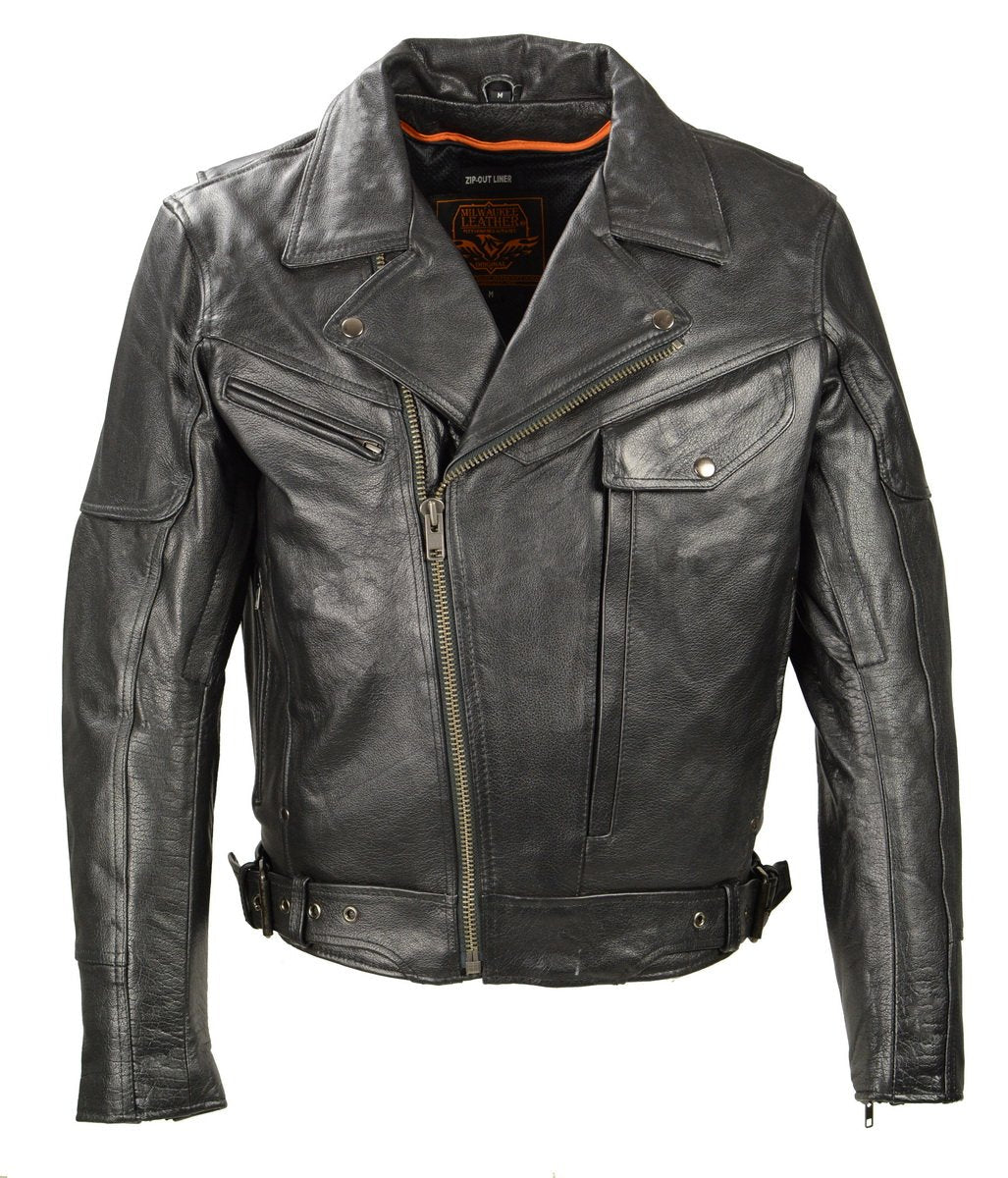 Milwaukee Leather LKM1770 Men's Black Premium Thick Leather Motorcycle Jacket Brando Style Biker Jacket