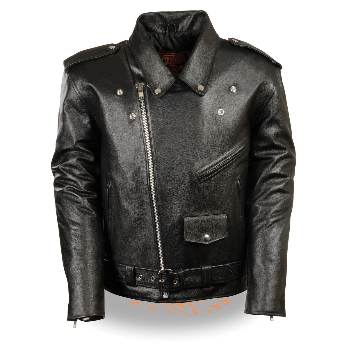 Milwaukee Leather LKM1781 Men's The Legend Classic Police Style Black Leather Motorcycle Jacket w/ Quilted Liner