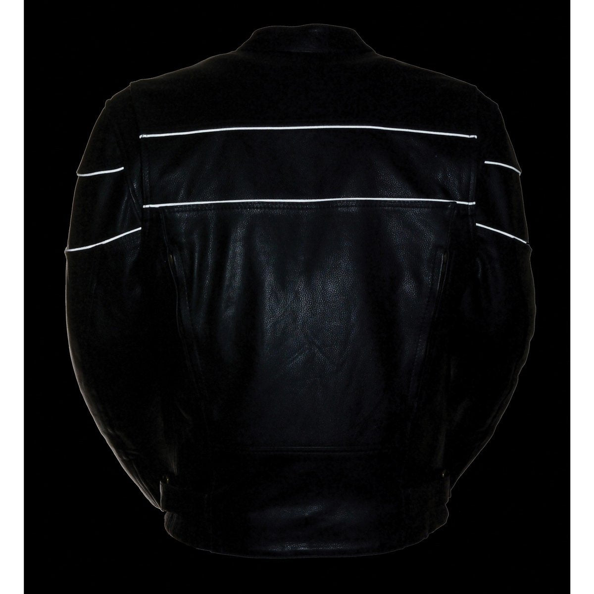 Milwaukee Leather LKM1785 Mens Black Leather Racer Style Motorcycle Jacket w/ Side Stretch and Reflective Piping