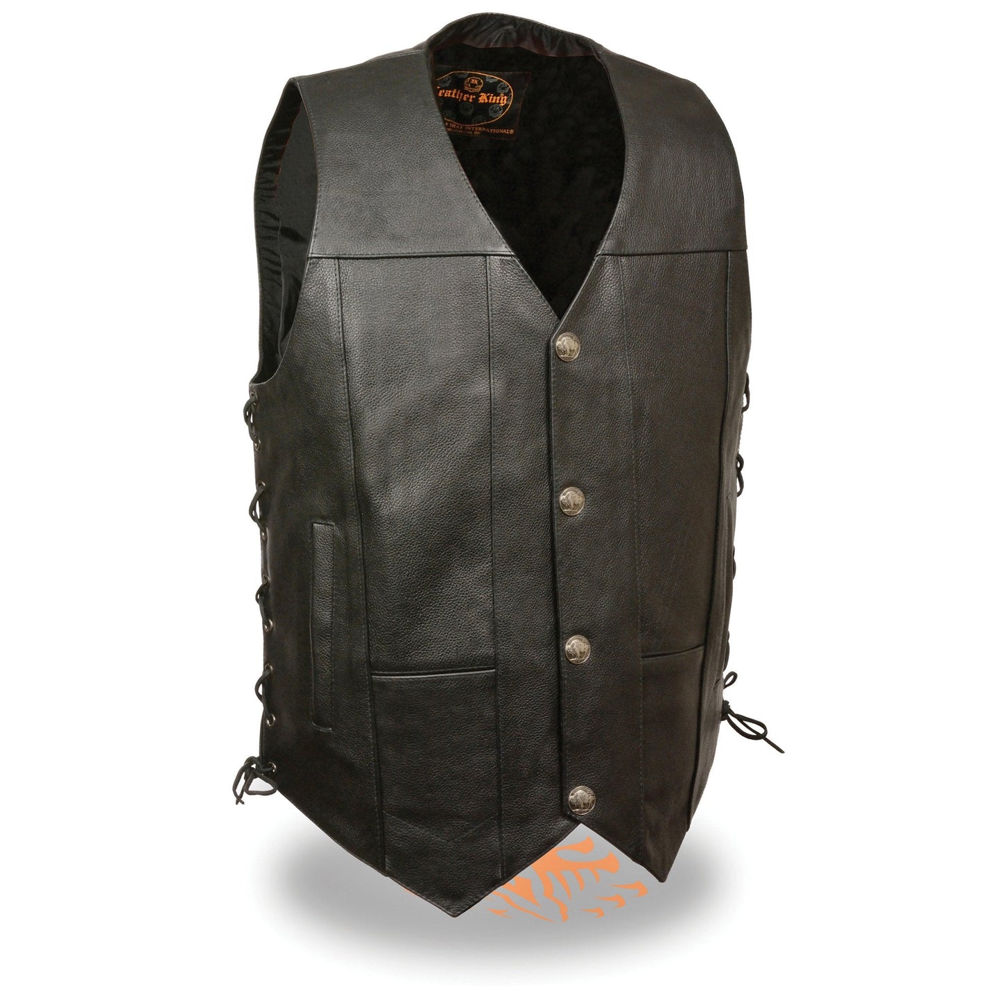 Milwaukee Leather LKM3701 Men's Black Leather Classic V-Neck Motorcycle Rider Vest w/ Buffalo Snaps and Side Laces