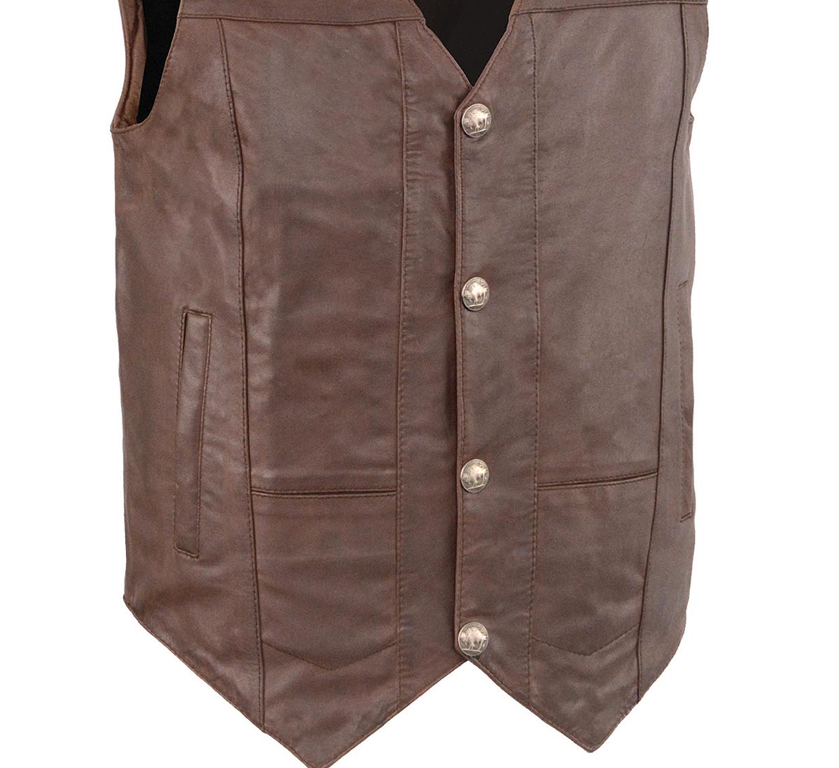 Milwaukee Leather LKM3702 Men's Leather V-Neck Western Style Motorcycle Rider Vest w/Classic Buffalo Snaps Closure