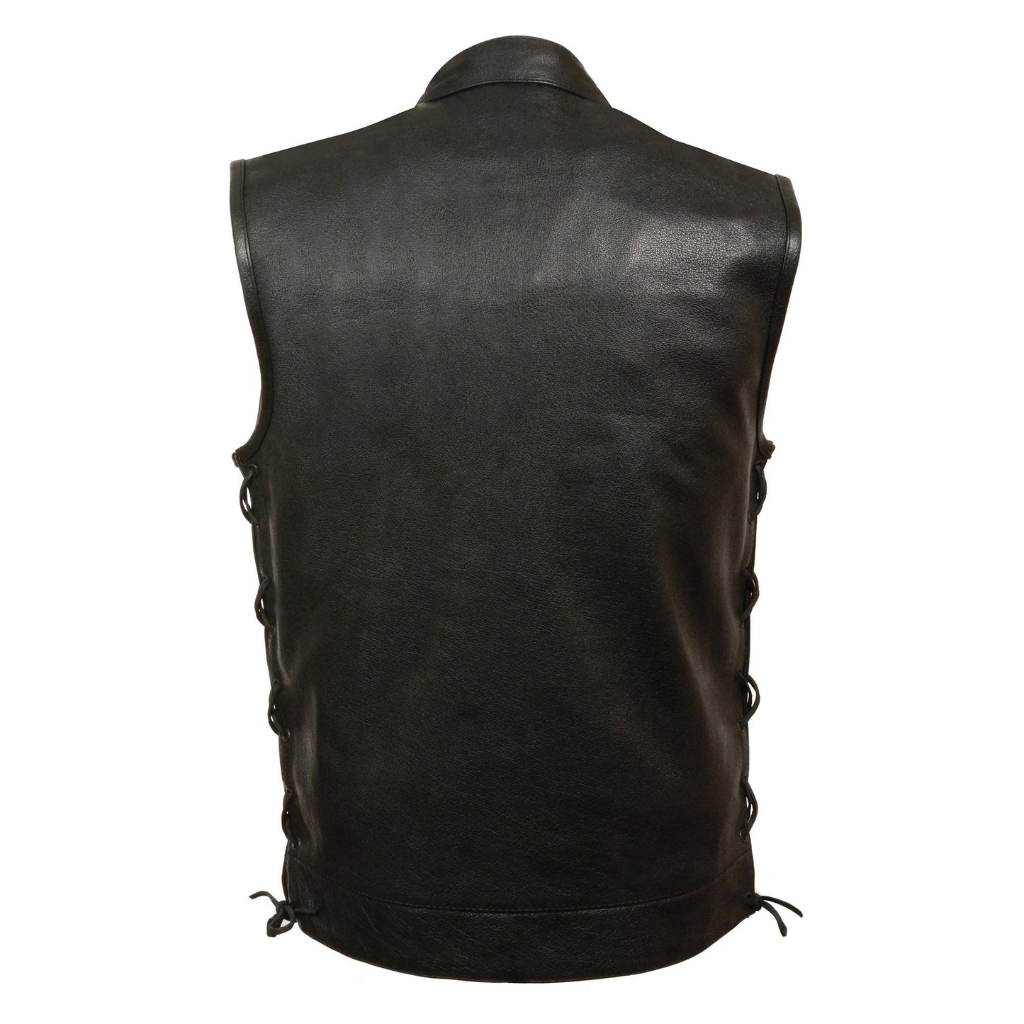 Milwaukee Leather LKM3712 Men's Black Leather Club Style Motorcycle Rider Vest w/ Front Snap/Zipper and Side Lace