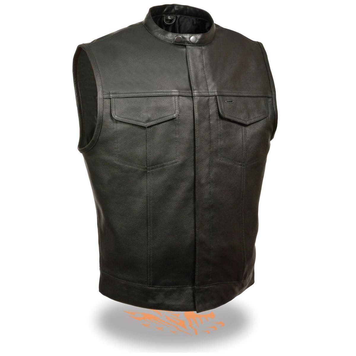 Milwaukee Leather LKM3720 Men's Black Leather Club Style Motorcycle Rider Vest with Concealed Snap Button Closure