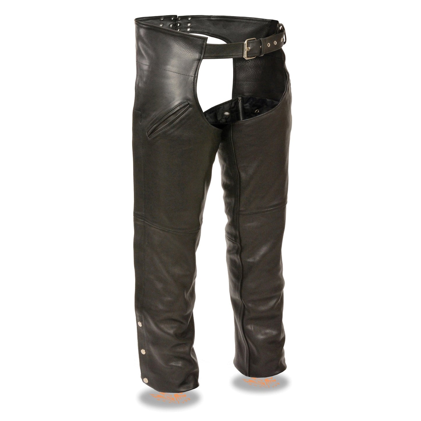 Milwaukee Leather Chaps for Men's Black Premium Leather - Slash Pockets Mesh Lined Motorcycle Riders Chap - LKM5710