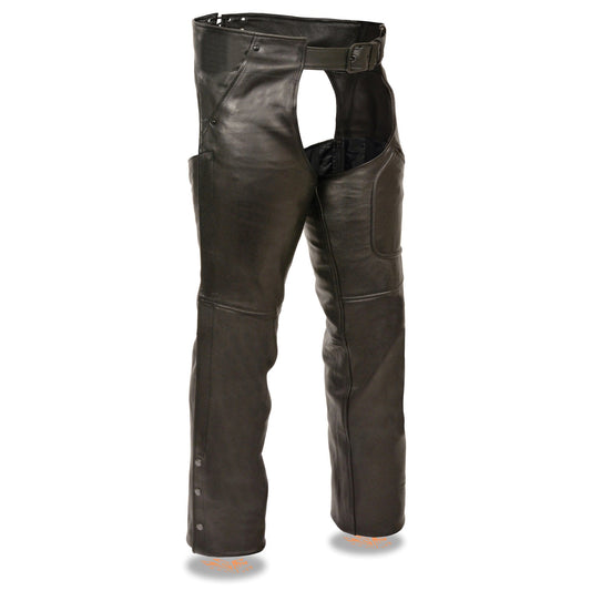 Milwaukee Leather Chaps for Men's Black Leather 3-Front Pockets- Thigh Patch Pocket Motorcycle Riders Chap- LKM5780