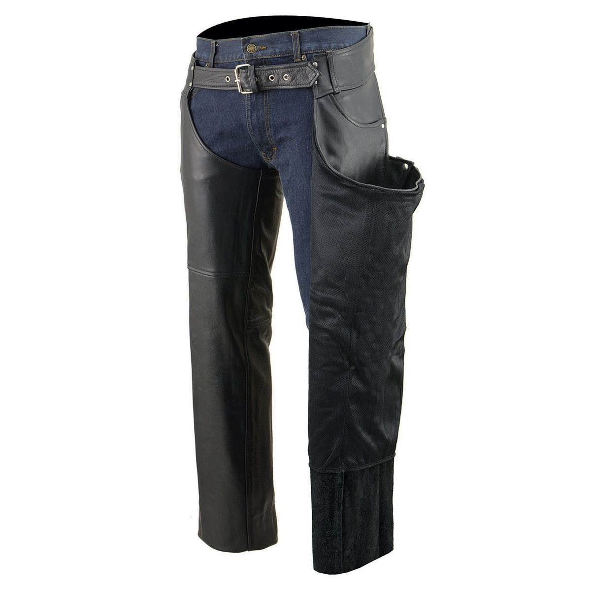 Milwaukee Leather Chaps for Men's Black Premium Leather- Classic Jean Style Pockets Motorcycle Riders Chap- LKM5781