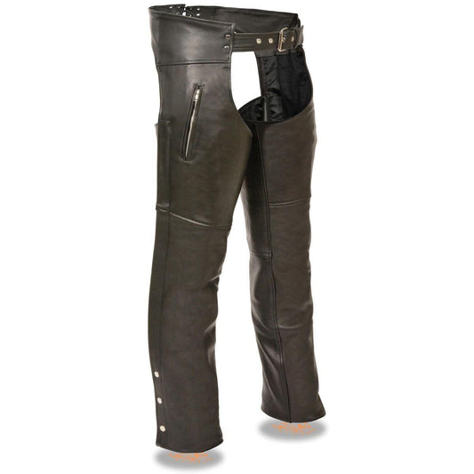 Milwaukee Leather Chaps for Men's Black Leather Dual Side Thigh Zipper Close Pockets Motorcycle Rider Chap- LKM5782