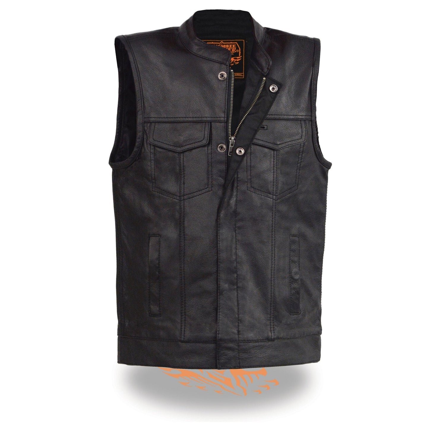 Milwaukee Leather LKY3850 Youth Size Open Neck Snap and Zip Front Club Style Leather Vest