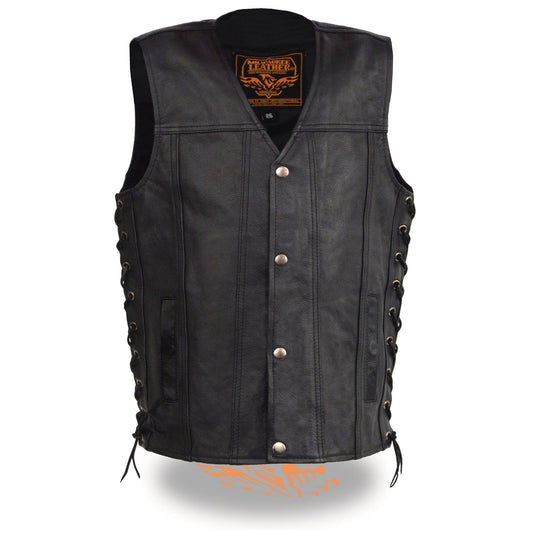 Milwaukee Leather LKY3870 Youth Size Black Leather Vest with Snap Front and Side Laces