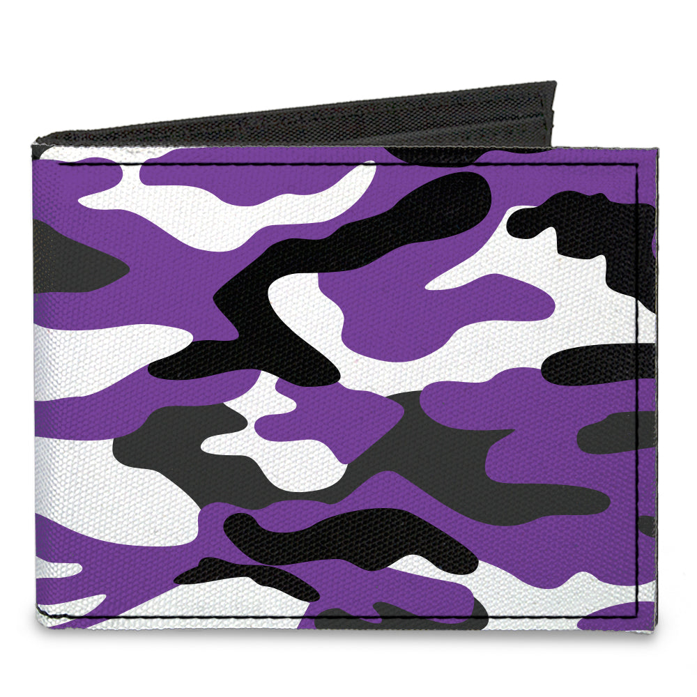 Canvas Bi-Fold Wallet - Camo Purple Black Gray White